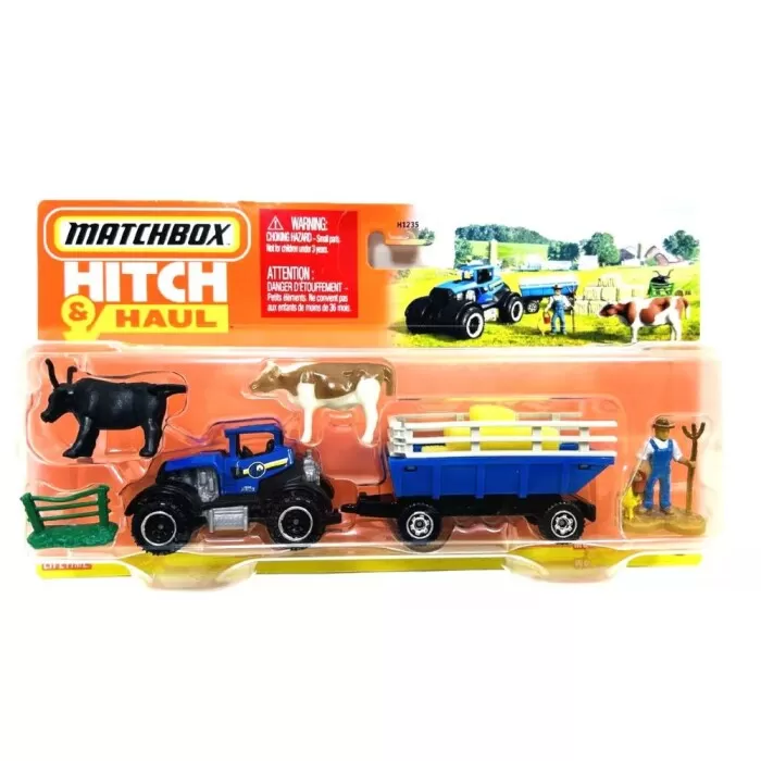 Miniatura De Metal Matchbox Hitch E Haul Trator Azul H1235 Miniatura De Metal Matchbox Hitch E Haul Trator Azul H1235