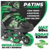 Patins Inline Unitoys Verde Ajustável 34-37 Modelo 3303