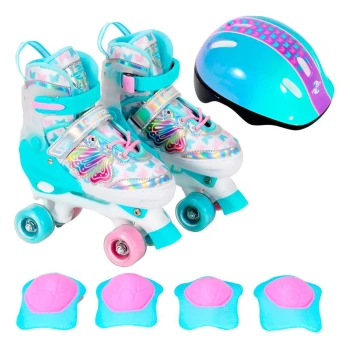 Patins Quadrado Kit Borboleta Azul Ajustável Tamanho 30-33