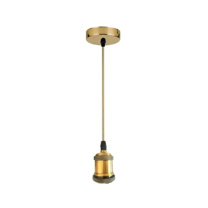 Pendente De Metal Com Canopla Dourada 1X E27 1 Metro