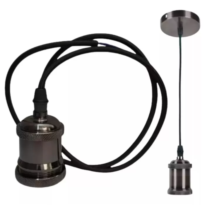 Pendente Vintage Para Residência Com Cabo Preto 1x E27 Pendente Vintage Para Residência Com Cabo Preto 1x E27