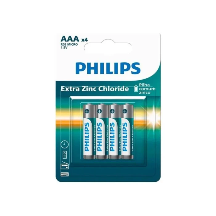 Pilha Comum Zinco 4x AAA Palito 1.5V Philips Bateria Carvão