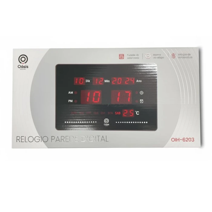 Relógio Led Digital De Parede Oasis Com Display Vermelho