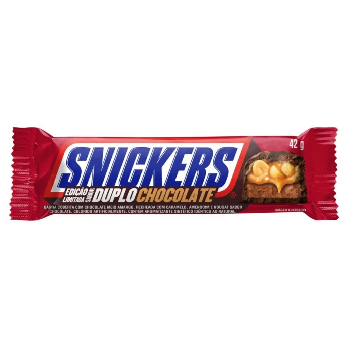 Snickers Duplo Chocolate 42G Barrinha Sabor Caramelo e Cacau