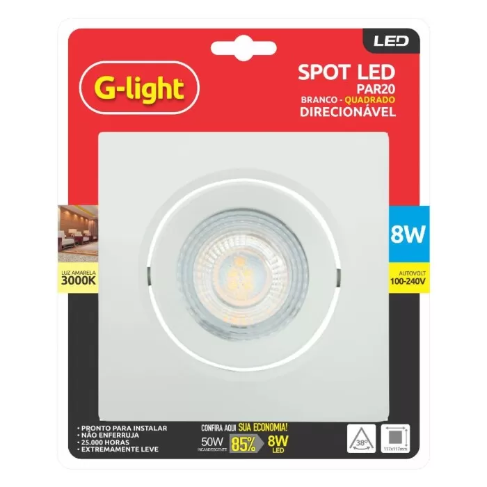Spot Embutir Redondo 8W 3000K Cor Branco G-Light Novo