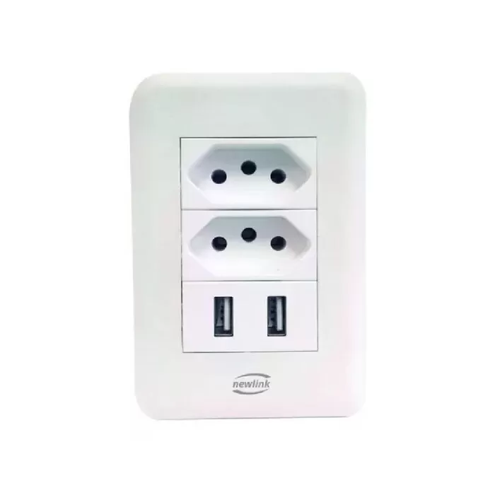 Tomada Duo Usb Cor Branca Ws100 10a Newlink Nova